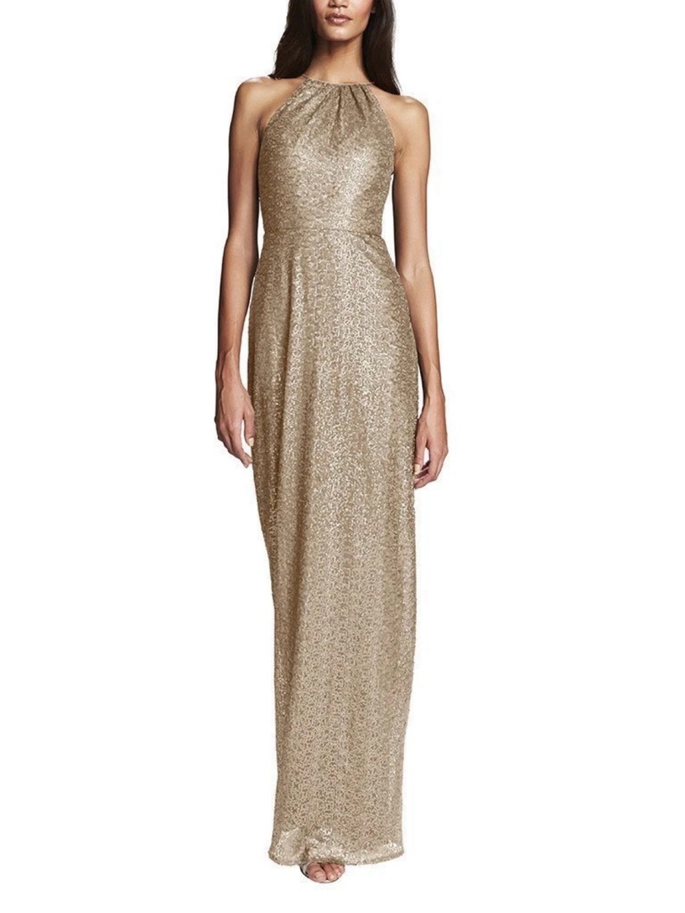 NWT AMSALE 'Chandler' Sequin Halter Style gold gown SIZE 8 NORDSTROM tags $300+